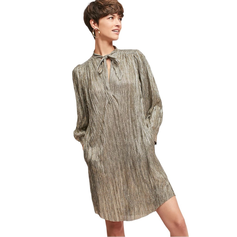 Sabina Musayev Eugene Gold Tied Shimmer Tunic Dress Sz M - Picture 2 of 16